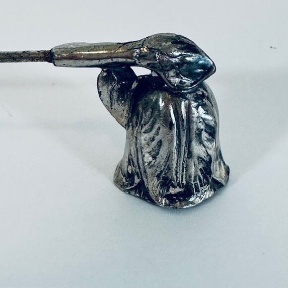 Circled Handle Candle Snuffer Pewter/Metal silver Tulip & Leaf Design VTG - Picture 2 of 9